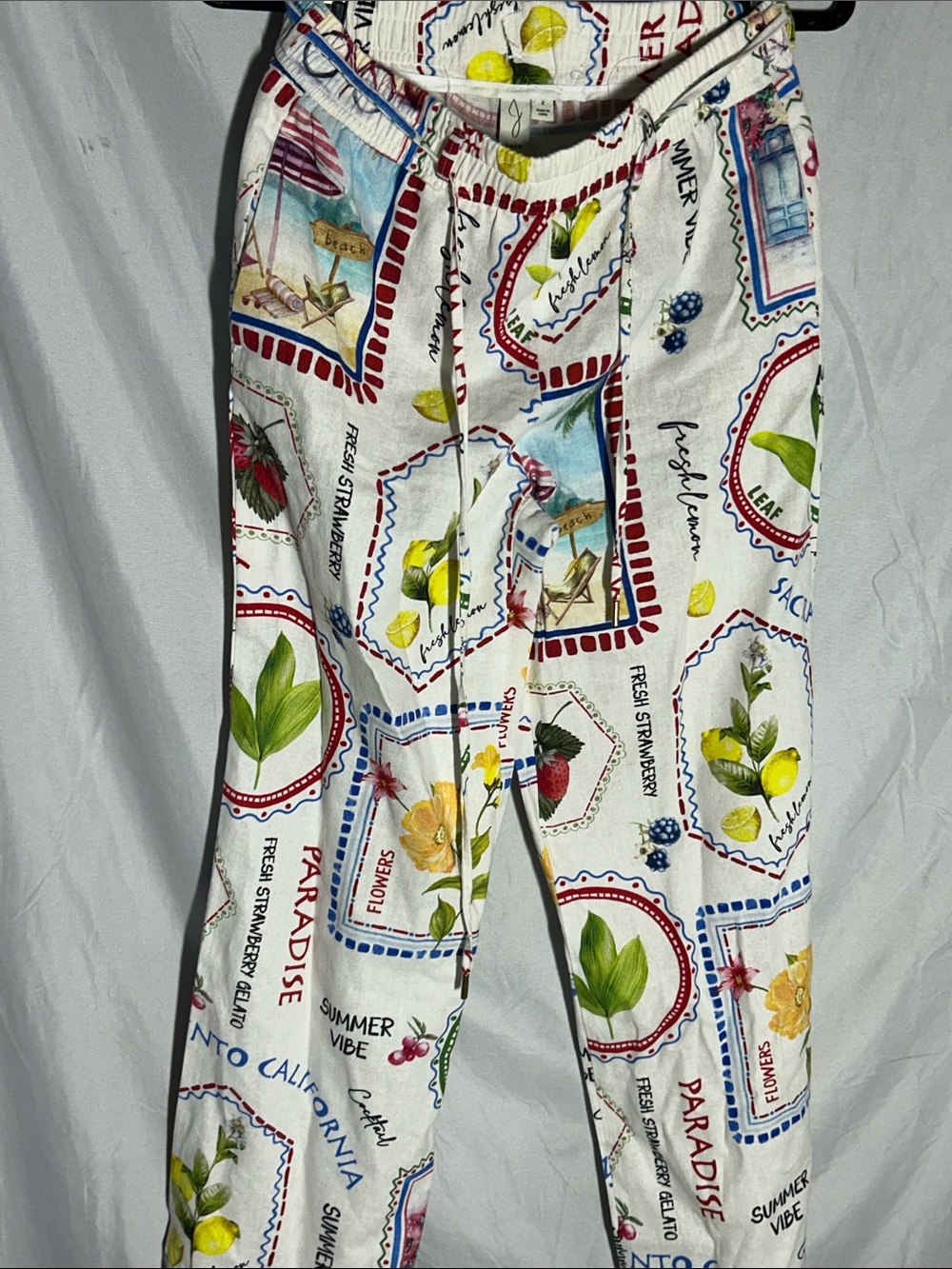Joie White Botanical & Fruit Print Kids Pajama Bottoms